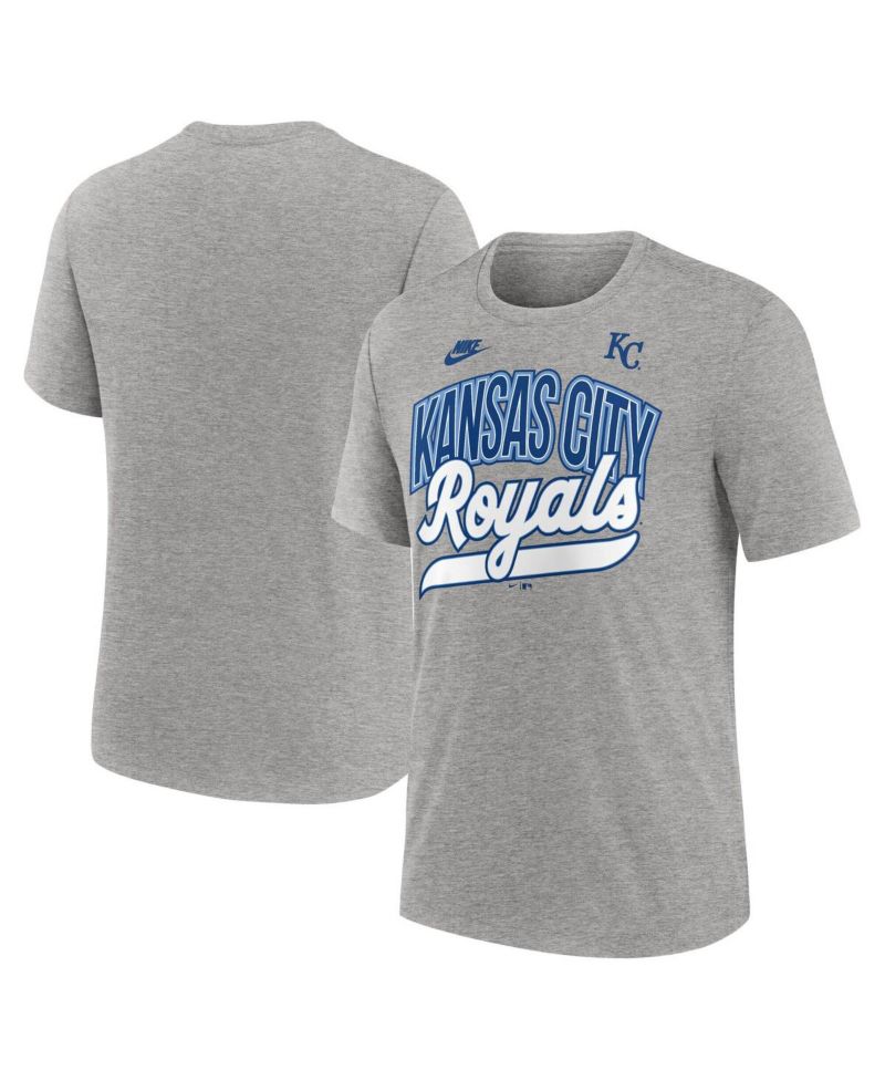 Men's Heather Gray Kansas City Royals Cooperstown Collection Retro Tri-Blend T-Shirt
