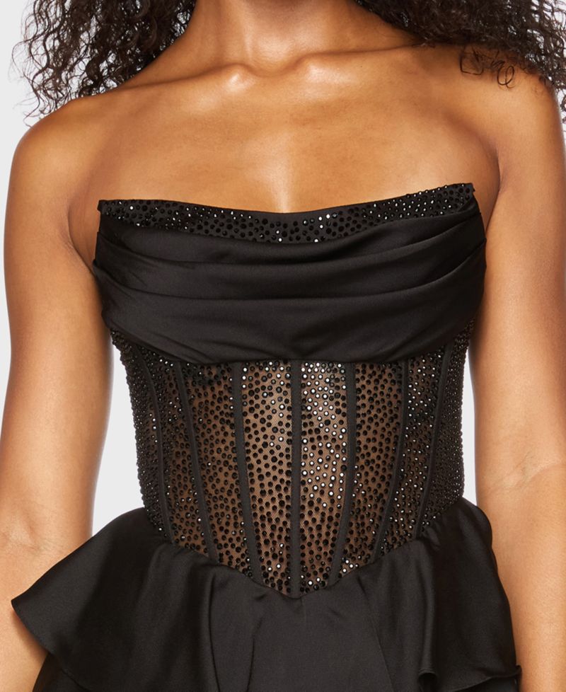 Juniors' Strapless Corset Lace-Up Back Mini Dress