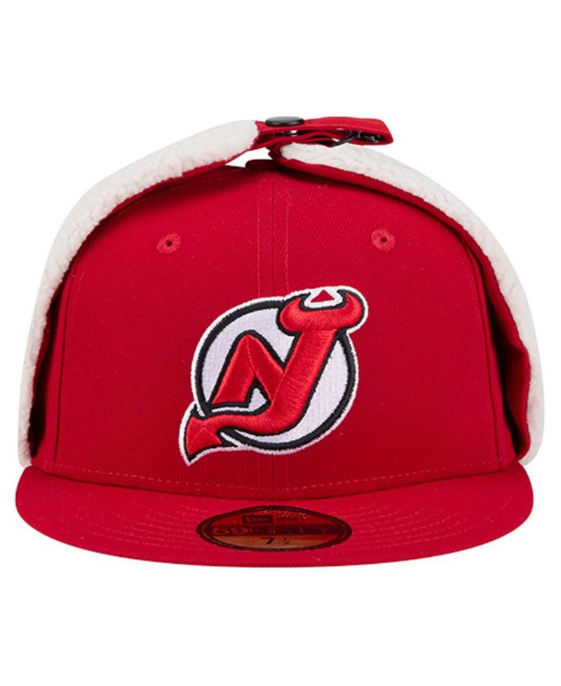Men's Red New Jersey Devils Injection Dog Ear Classic Fitted Hat