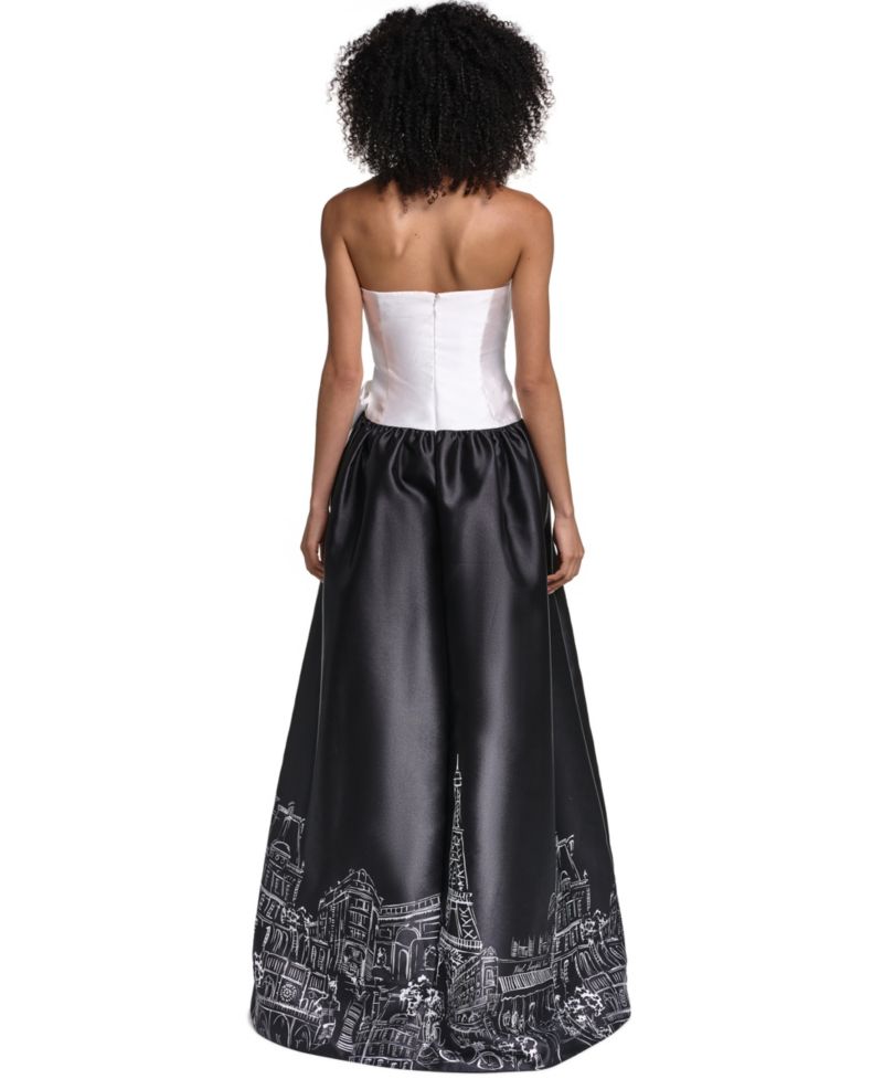 Women's Strapless Printed Ball Gown Dress