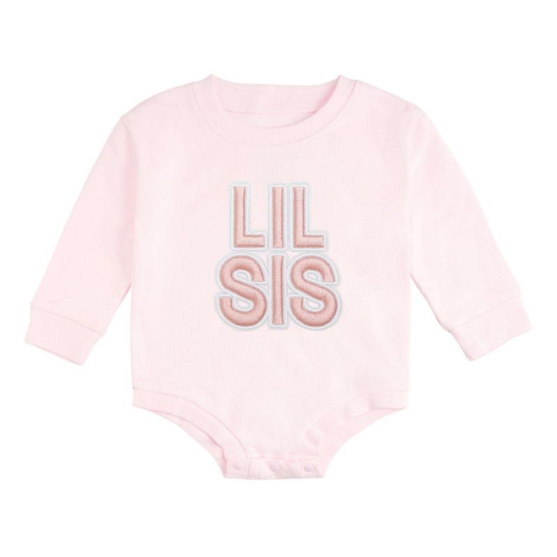 Baby Girls Lil Sis Embroidered Patch Long Sleeve Romper