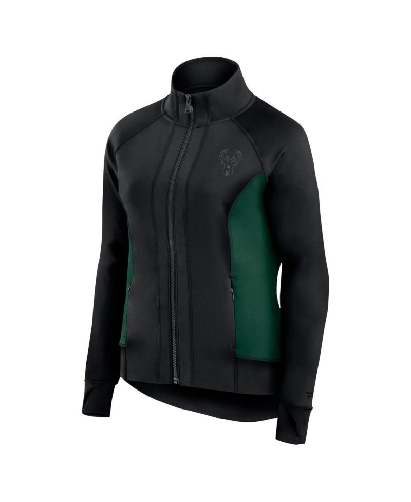 Women's Black Milwaukee Bucks Studio Fitted Full-Zip Gym Track Jacket