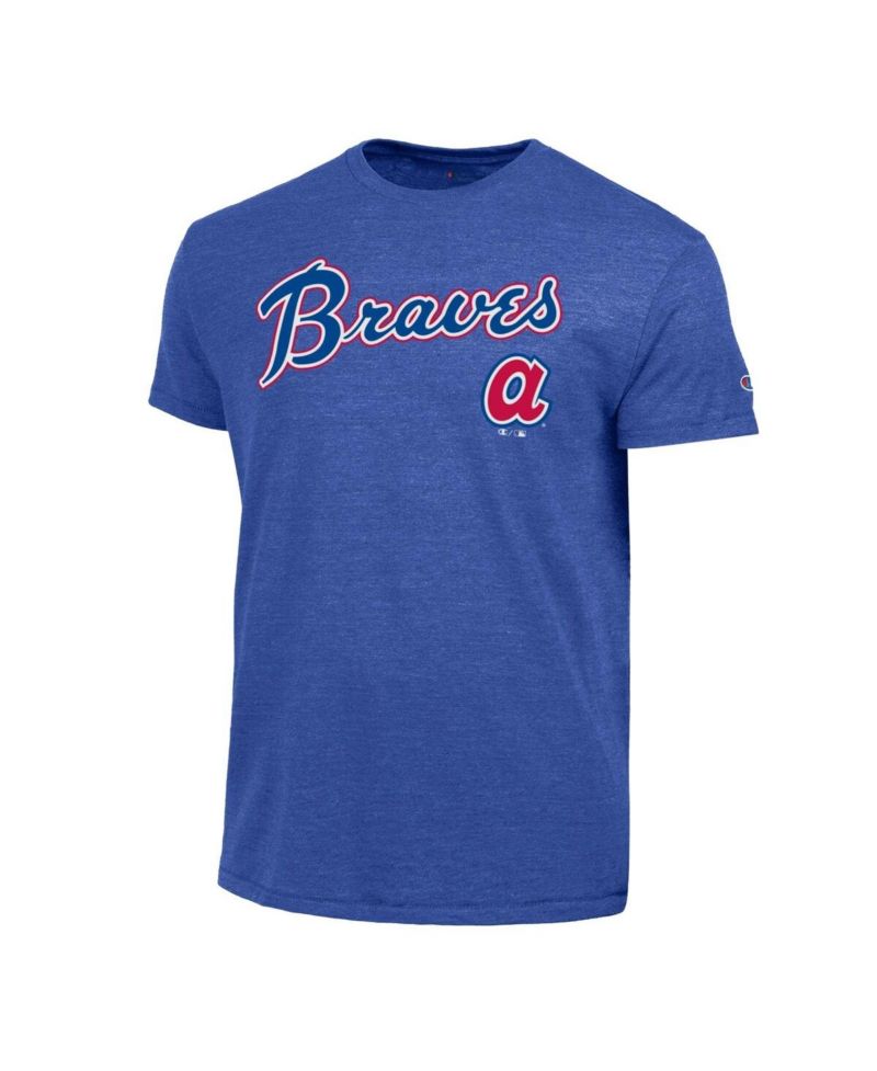 Men's Royal Atlanta Braves Cooperstown Wordmark Lockup Tri-Blend T-Shirt