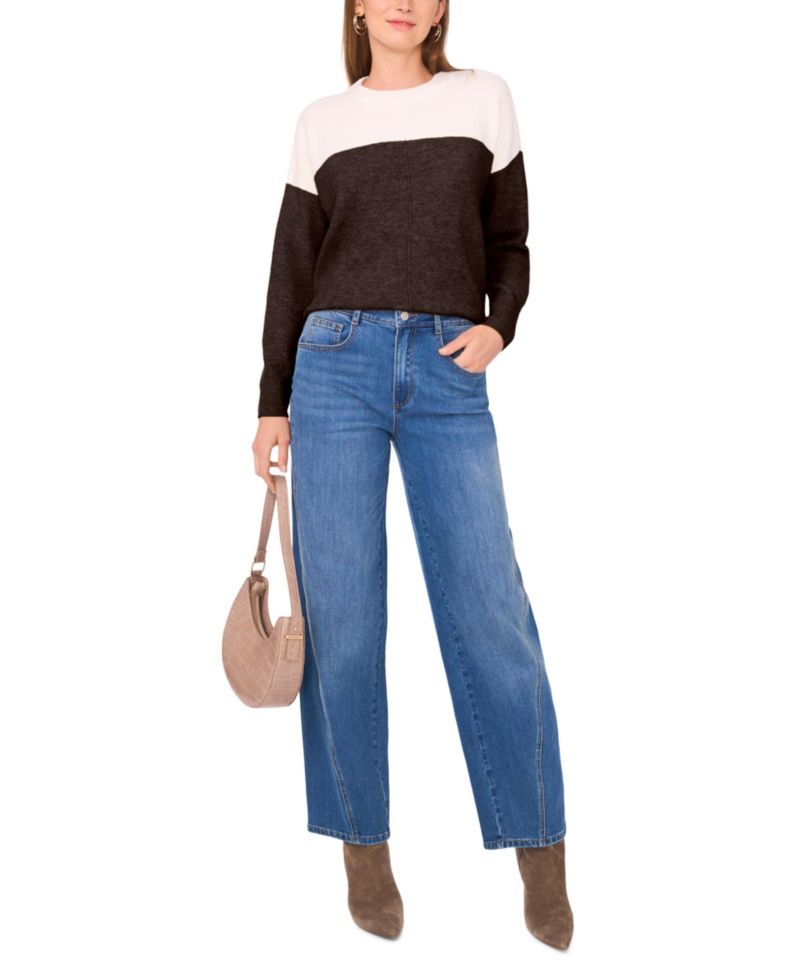 Women's Cozy Extended Shoulder Color Blocked Sweater
