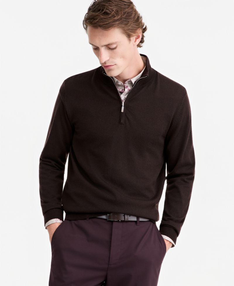 Men's Merino Wool Quarter-Zip Mock-Neck Sweater