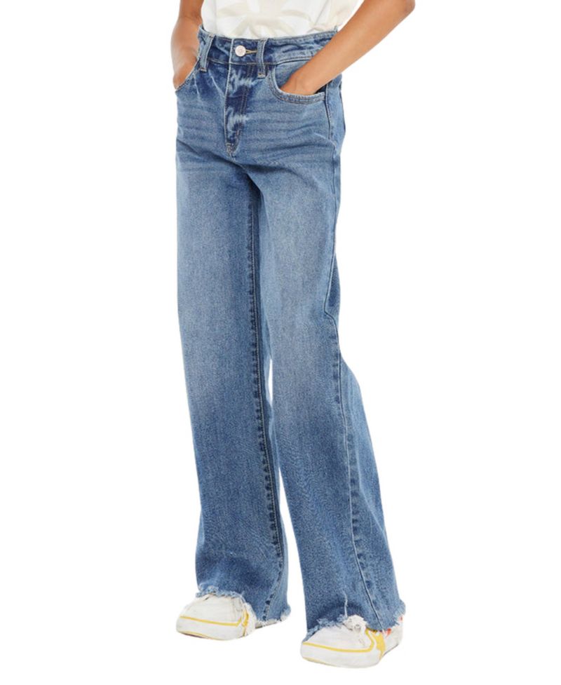 Girl's Kitty High Rise Slim Wide Leg Hem Detail Jeans