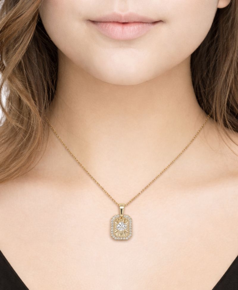 Cubic Zirconia Framed Pendant Necklace