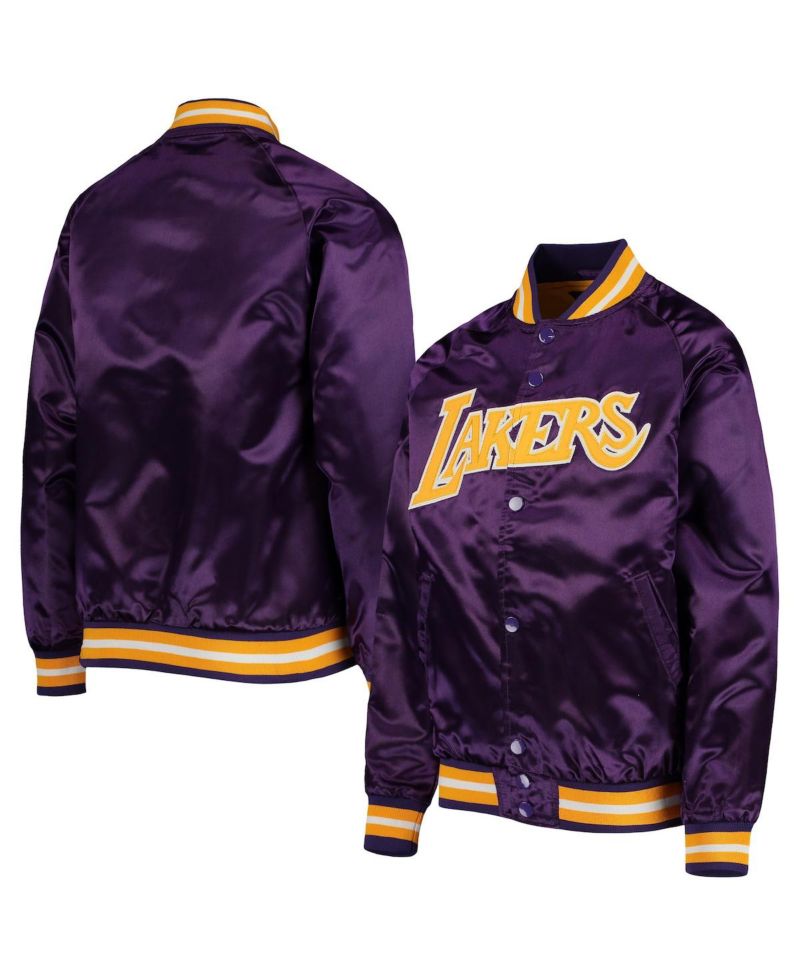 Big Boys Purple Los Angeles Lakers Hardwood Classics Satin Raglan Full-Snap Jacket