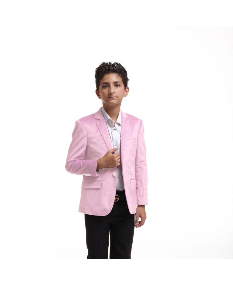 Boys Pink Slim Fit Velvet Jacket