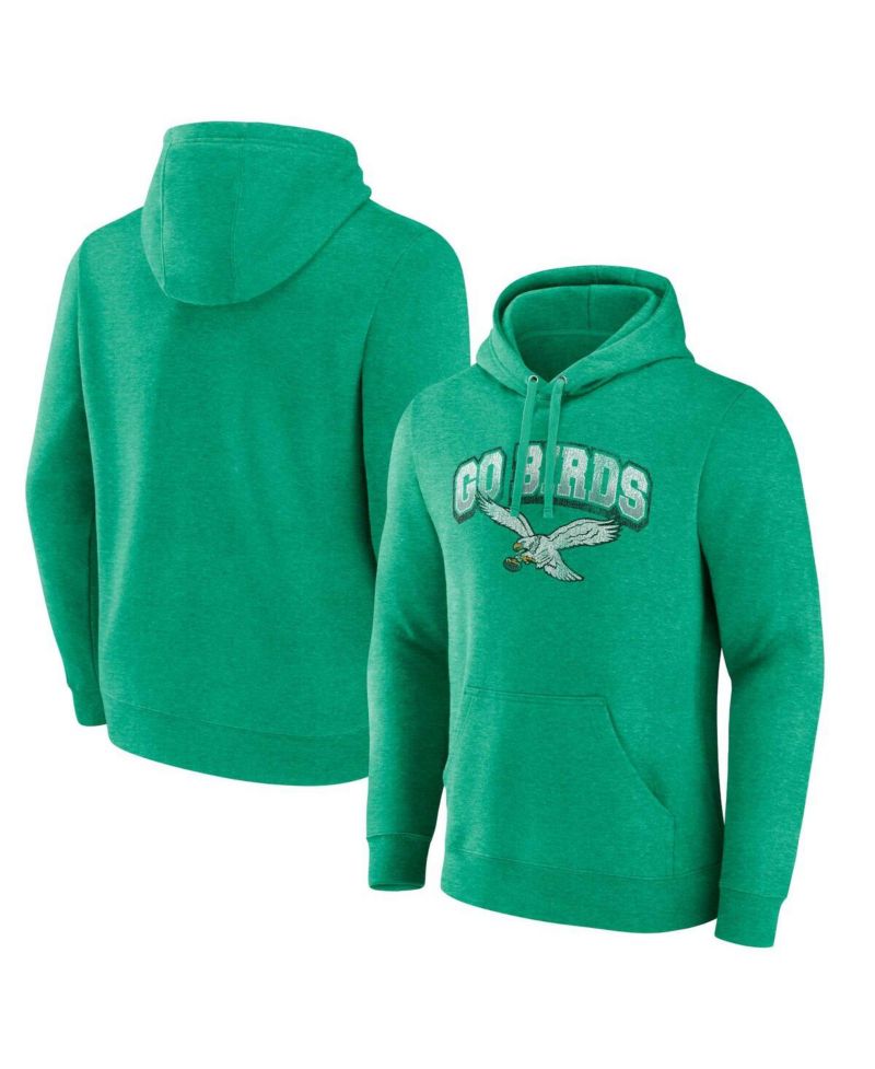 Men's Kelly Green Distressed Philadelphia Eagles Gridiron Classics Go Birds Vintage-Like Arch Pullover Hoodie