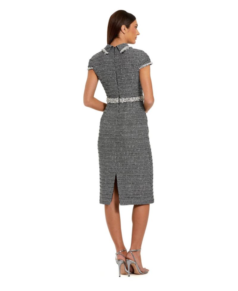 Women's Cap Sleeve Boucle Midi Dress