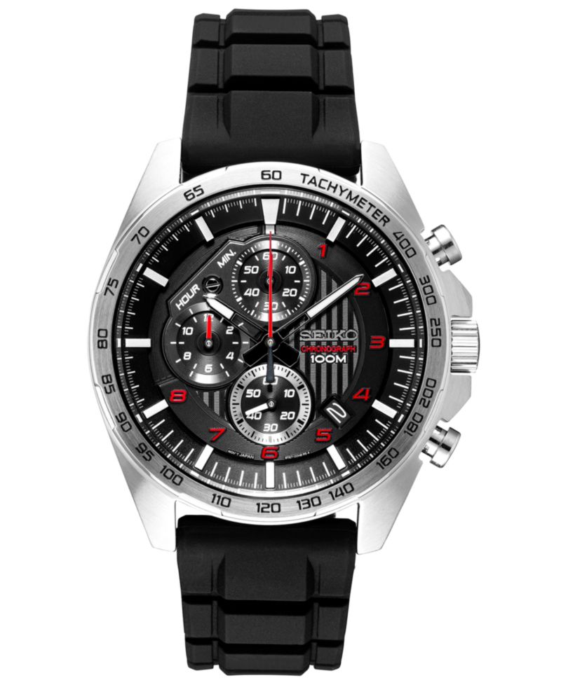 Men's Chronograph Black Silicone Strap Watch 43.9mm