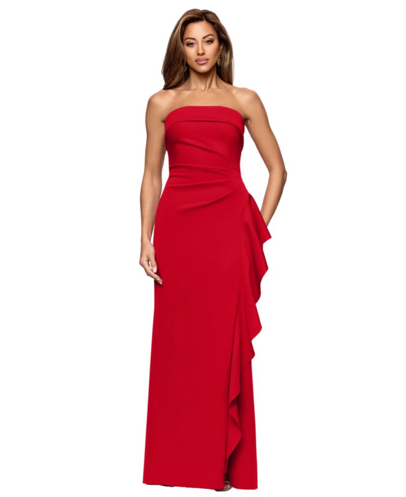 Petite Strapless Ruffle Sheath Gown
