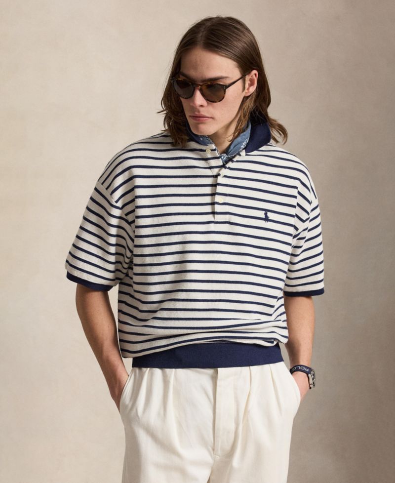 Relaxed-Fit Striped Textured Polo Shirt