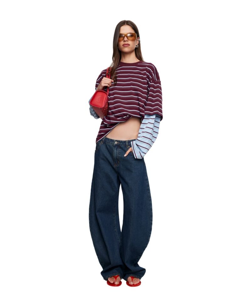 Women's Bottega Oversized Long-Sleeve Striped Cotton-Blend T-Shirt