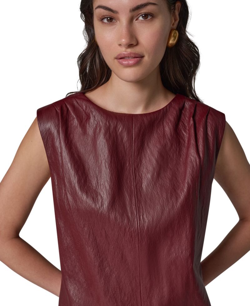Women's Faux-Leather Sleeveless V-Back Blouse