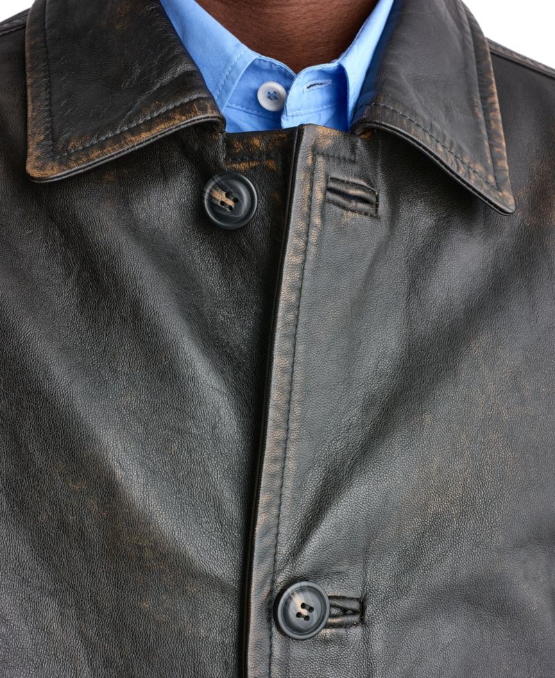 Men's Leather Button-Front Car Coat