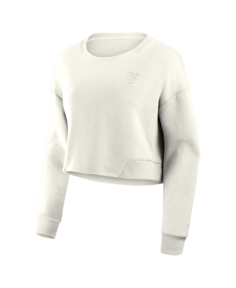 Women's Cream Baltimore Orioles Relax Studio Cropped Pullover Sweatshirt