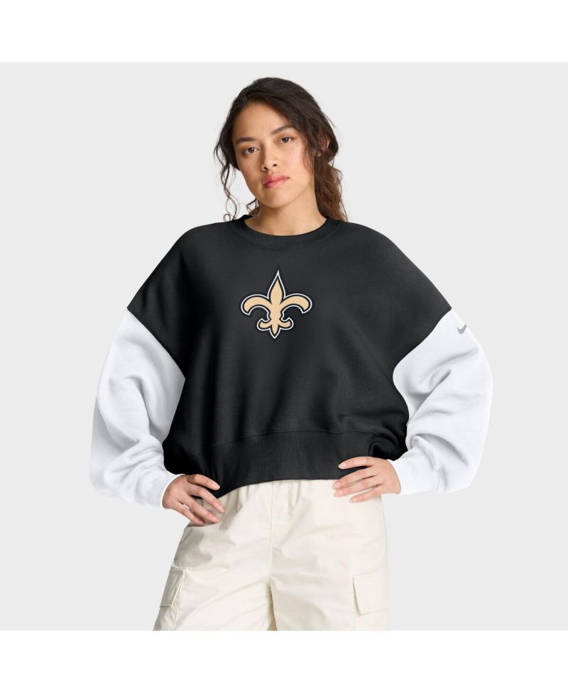 Women's Black New Orleans Saints Oversized Color-Block Pullover Sweatshirt