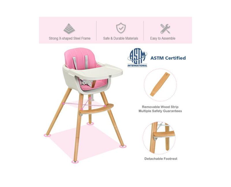 Girls Wooden 3 in 1 Convertible High chair with Cushion