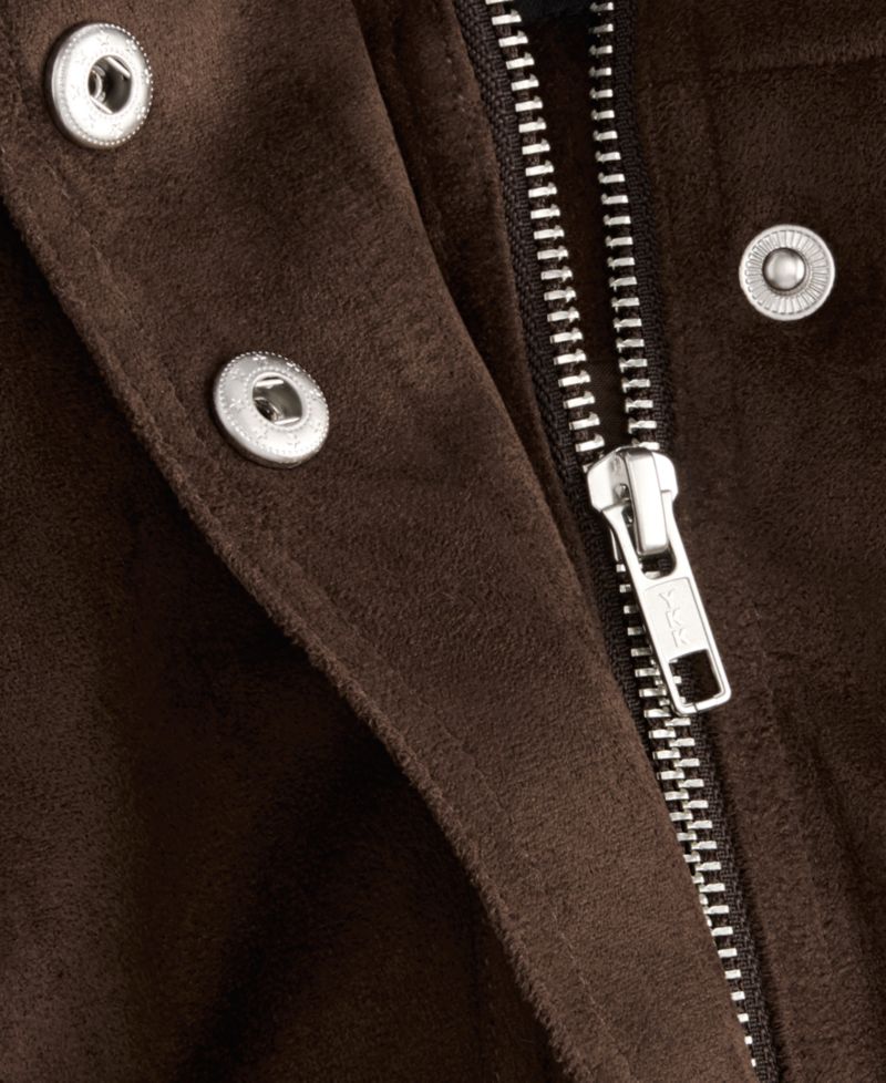 Petite Faux Suede Funnel-Neck Bomber Jacket