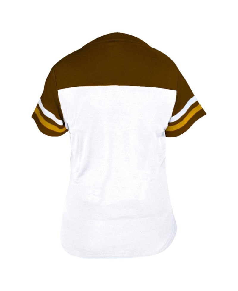Women's Profile White/Brown San Diego Padres Plus Size Two-Stripe V-Neck T-Shirt