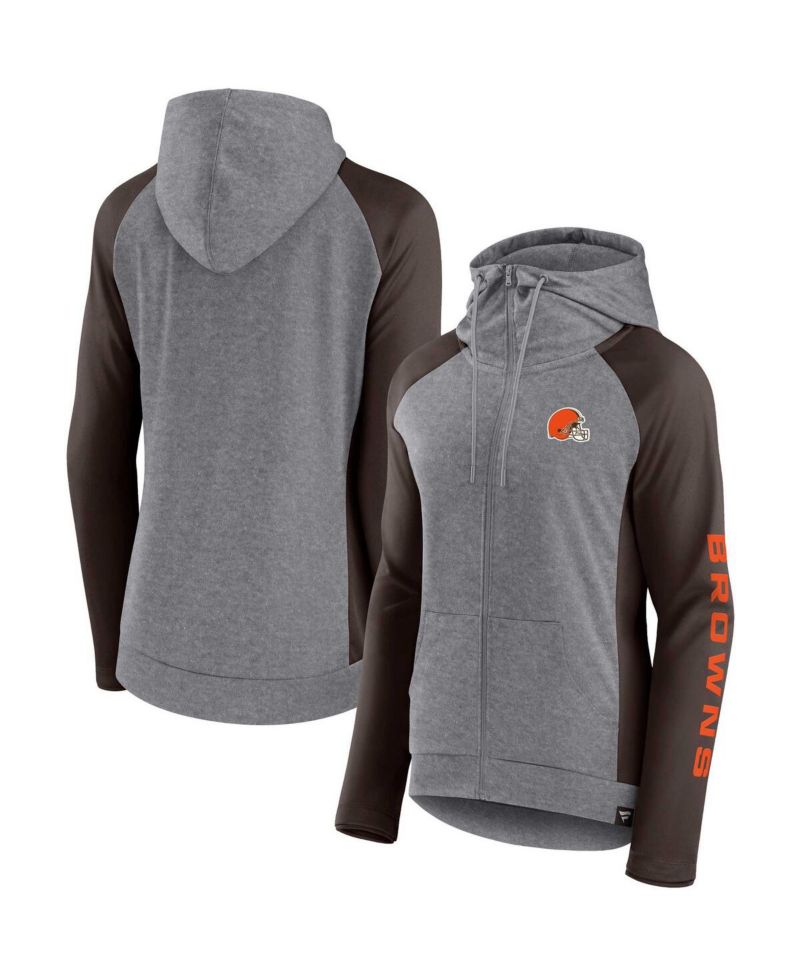 Women's Heather Gray, College Brown Cleveland Browns Blind Side Lightweight Full-Zip Hoodie