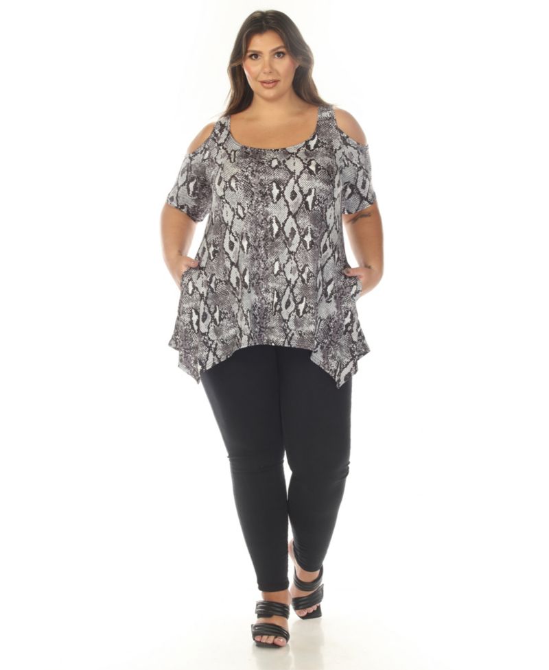 Plus Size Cold Shoulder Snake Print Swing Top
