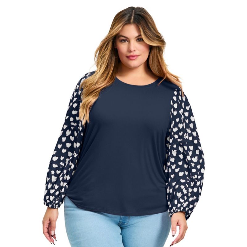 Women's Plus Size Mix Media Heart Sleeve Top