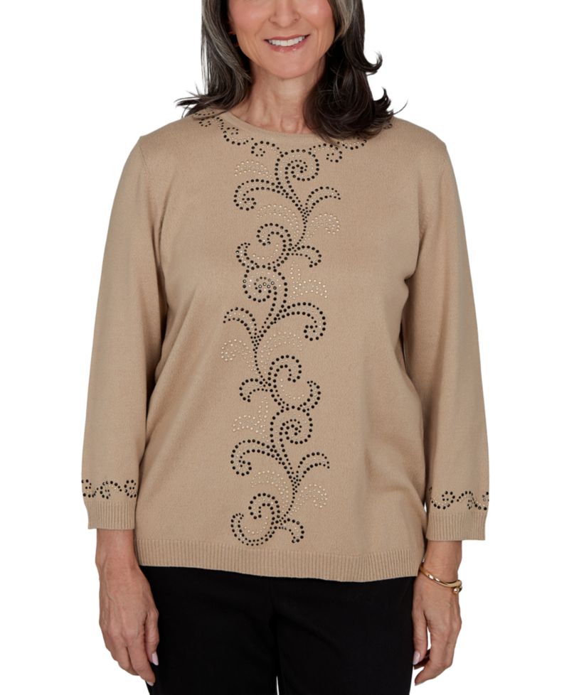 Women's Travel Advisory Beaded Scroll Embellished Sweater