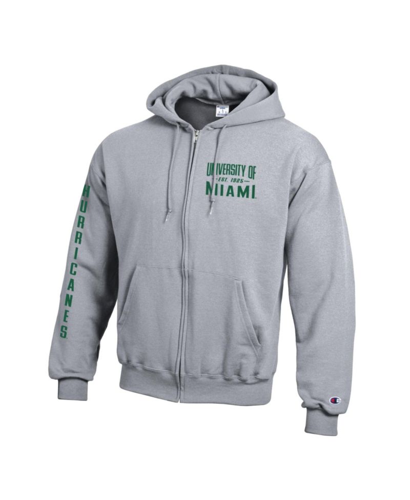Men's Gray Miami Hurricanes Varsity Powerblend Full-Zip Fleece Hoodie