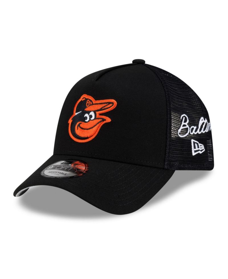 Men's Black Baltimore Orioles Side Script 9FORTY A-Frame Trucker Adjustable Hat