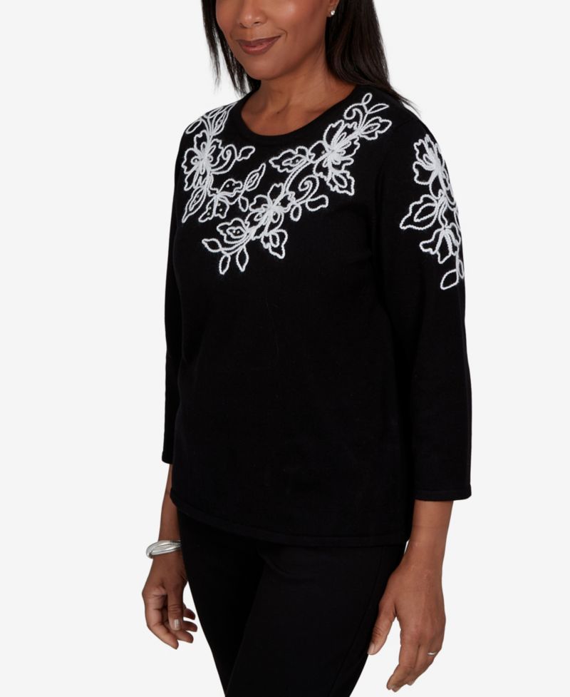 Petite Floral Scroll Soutache Sweater