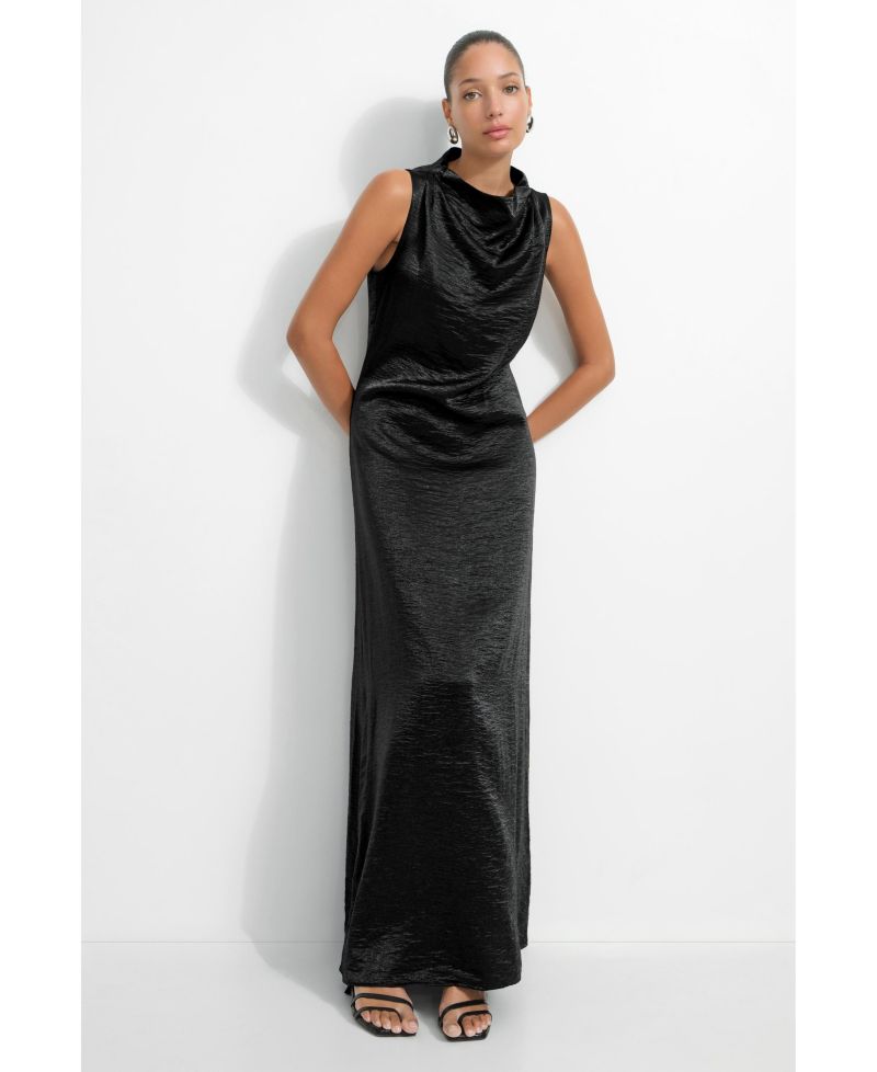 Women's Senna High-Neck Sleeveless Draped Floor-Length Evening Gown