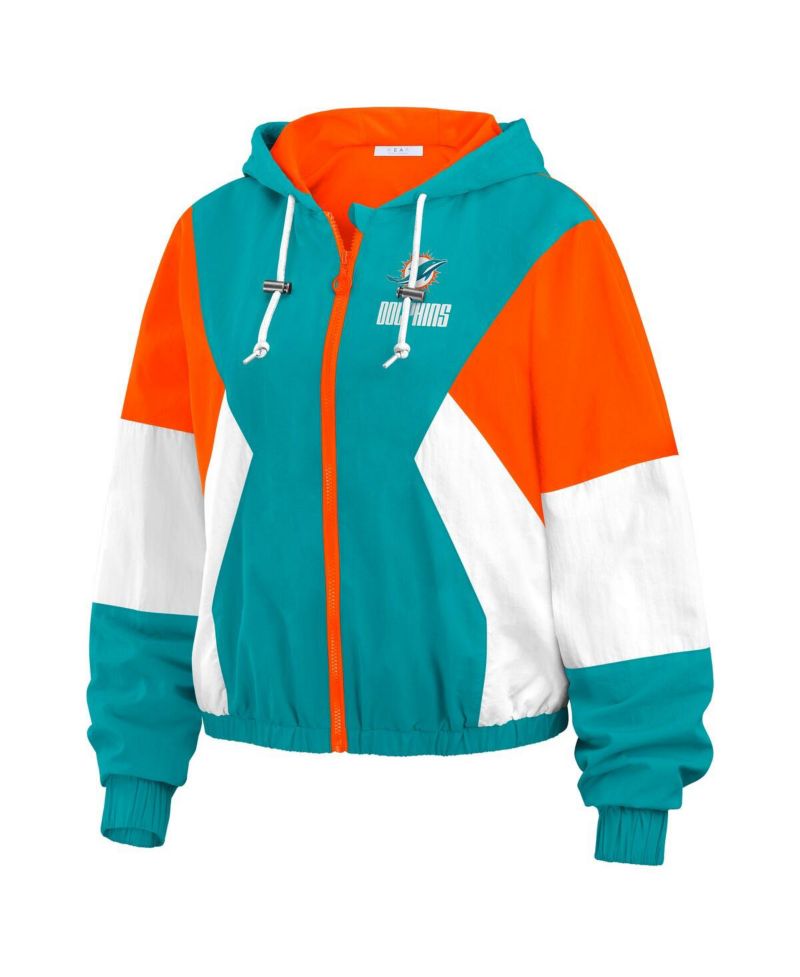Women's Aqua/Orange Miami Dolphins Plus Size Color Block Full-Zip Windbreaker Jacket