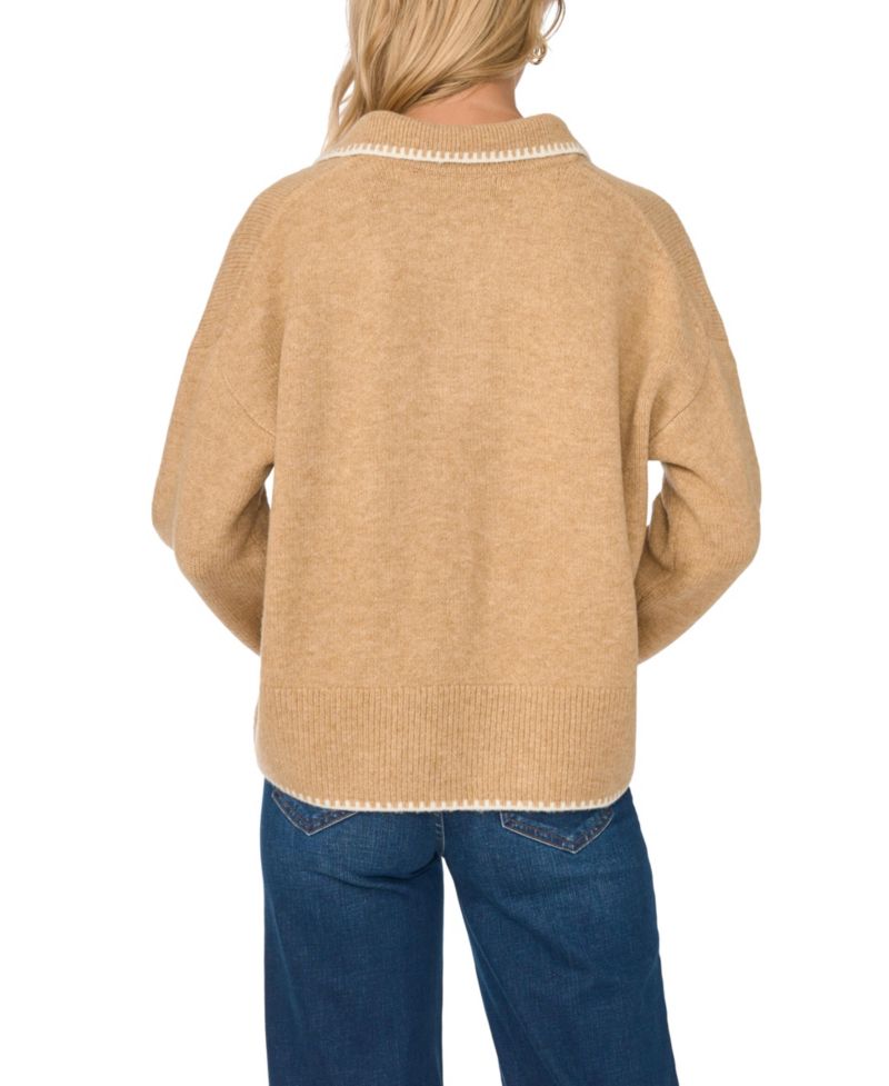 Women's Collared Long Sleeve with Contrast Tipping Sweater