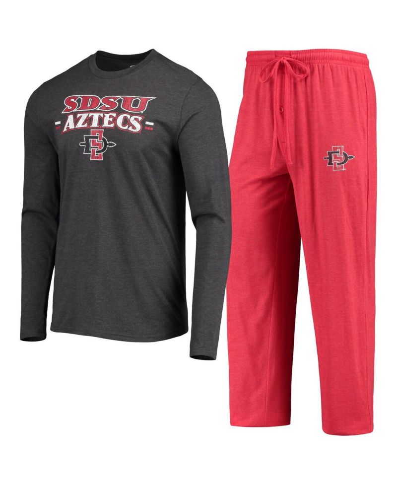 Men's 2-Piece Cardinal/Heathered Charcoal San Diego State Aztecs Meter Long Sleeve Top and Pants Sleep Set