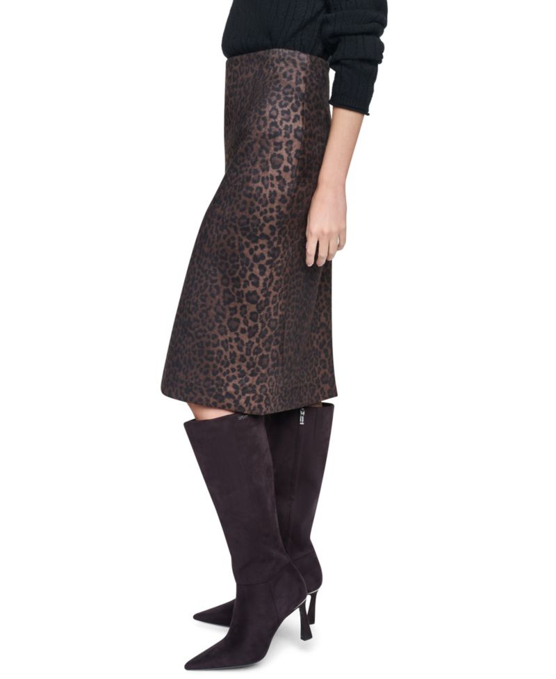 Women's High-Waisted Animal Print Pencil Faux Suede Skirt