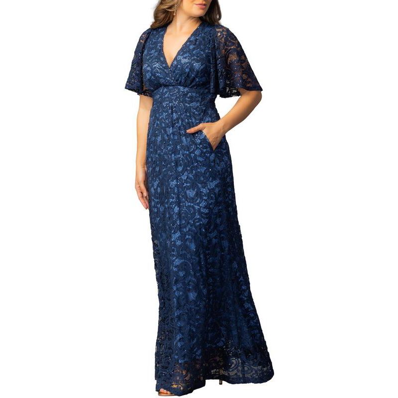 Women's Luminous Sequin Lace Evening Gown with Pockets