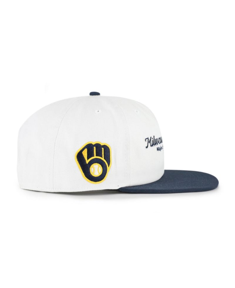 Men's '47 White/Navy Milwaukee Brewers Script Stack Relaxed Captain Snapback