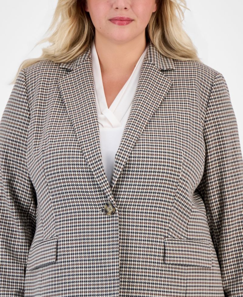 Plus Size Houndstooth One-Button Blazer