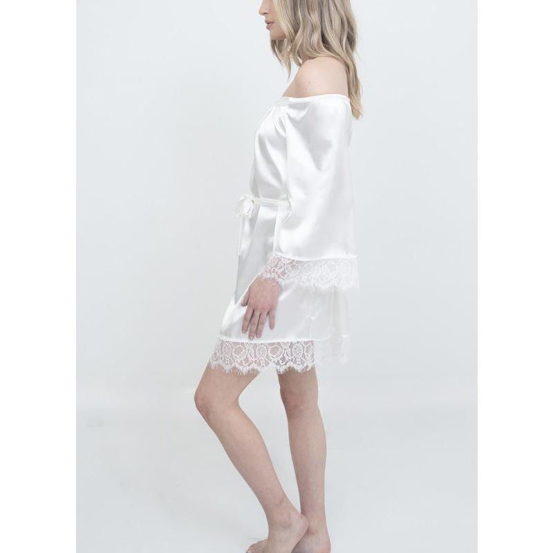 Women's Bridal Off-The-Shoulder Lace Trim The Hair and Makeup Robe