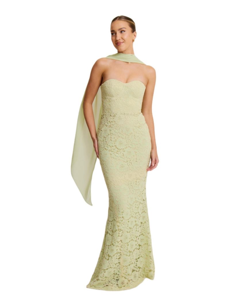 Women's Lace Corset Maxi Dress With Neck Scarf