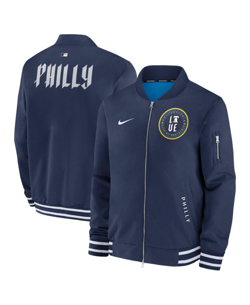 Men's Navy Philadelphia Phillies Authentic Collection City Connect Full-Zip Bomber Jacket