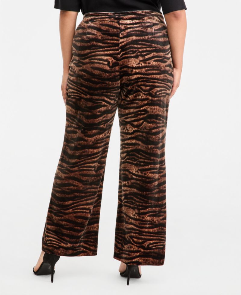 Petite Animal-Print Velvet Flare Pants