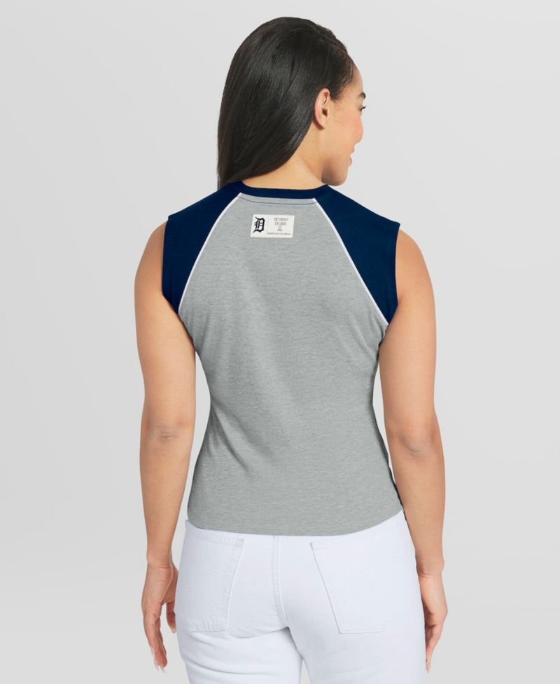Women's Heather Gray Detroit Tigers Cropped Raglan Tank Top