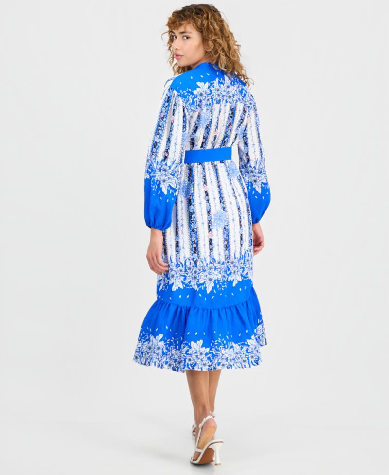Women's Floral Belted Half-Placket Dress