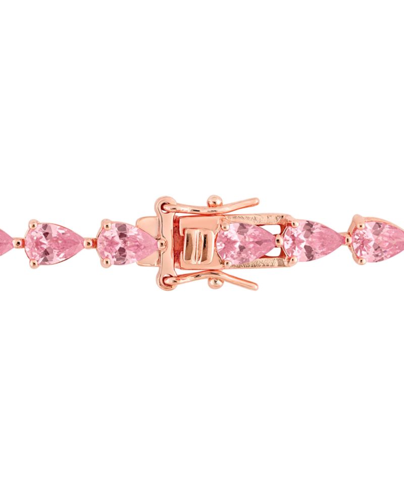 Lab-Grown Pink Sapphire Pear Shape Tennis Bracelet (13-1/2 ct. t.w.) in Rose-Plated Sterling Silver