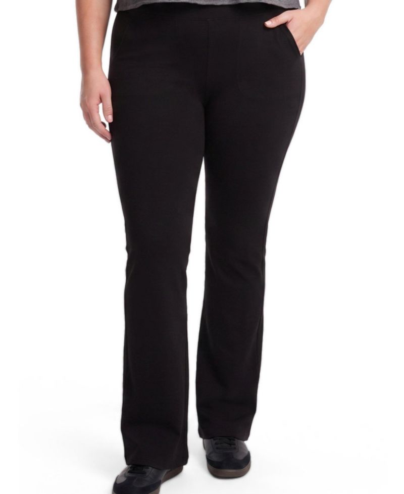 Plus Size Slim Boot-Cut Cotton-Blend Leggings with Functional Pockets