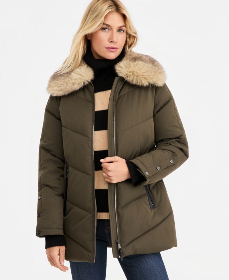 Women's Faux-Fur-Collar Puffer Coat